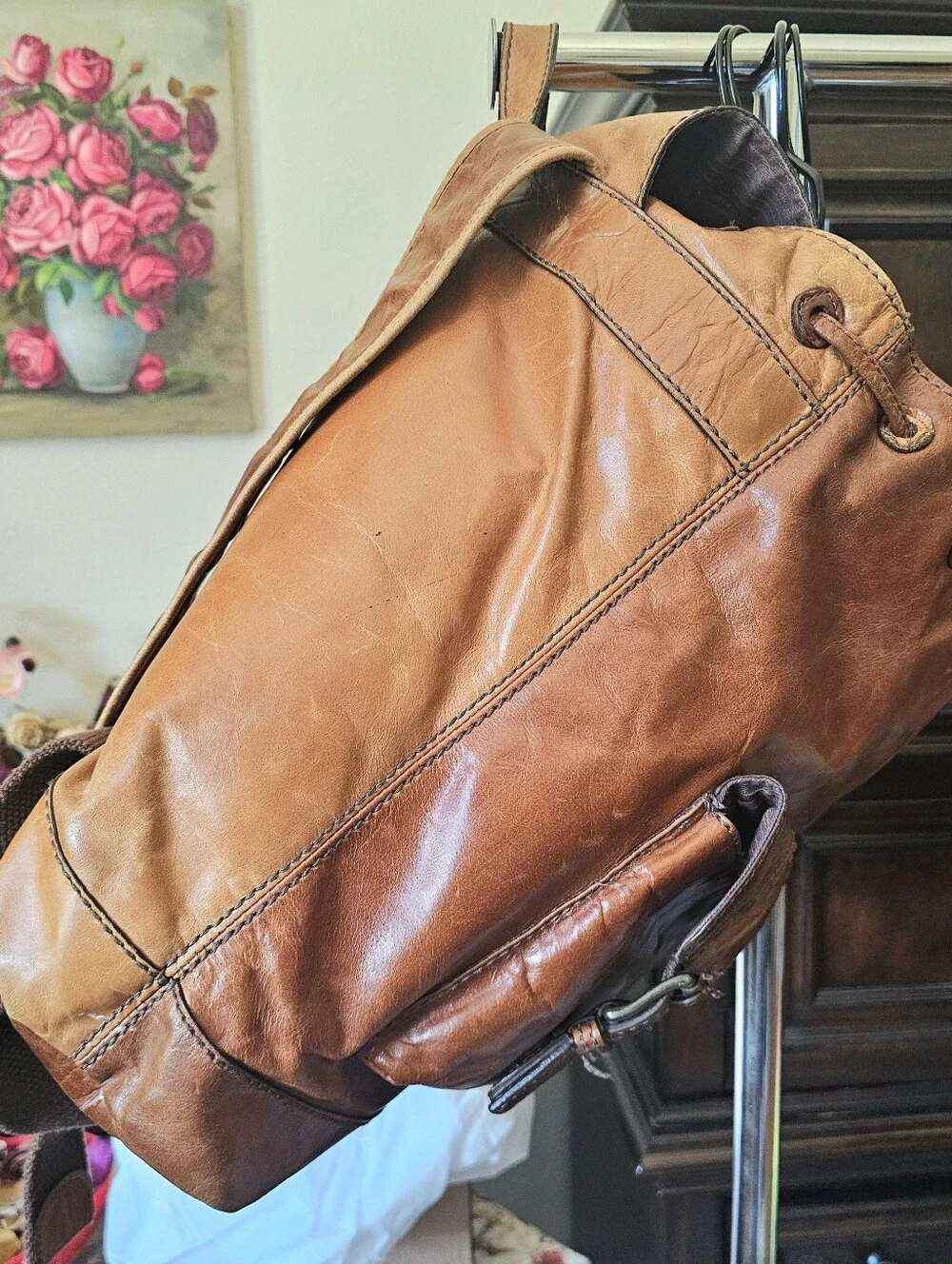 Vintage Fossil Chestnut Brown Leather Backpack
